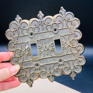 Vintage Home Hardware Ornate Brass Double Toggle Switch Metal Cover Plate
